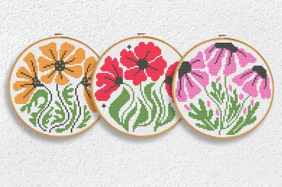 Download 3 Floral Cross Stitch Patterns PDF Poppy - Patterns Collection