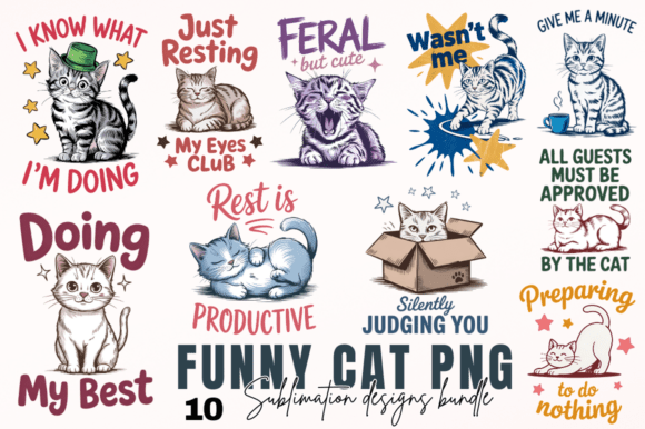 Download Funny Cat PNG Sublimation Designs Bundle - Sublimation Collection